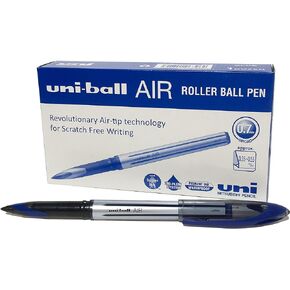 Uni-Ball UB-188-L Rollerball Pens. Premium 0.7mm Medium Nib for Super Smooth Handwriting. Writes Like a Fountain Pen. Fade and Water Resistant Liquid Uni Super Ink. Box of 12 Blue Ballpoint Pens
