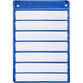 Magnetic Pocket Chart and 20 Dry Erase Cards for Standards,Daily Schedule,Activities,Classroom, School, Office or Home Use (Blue)