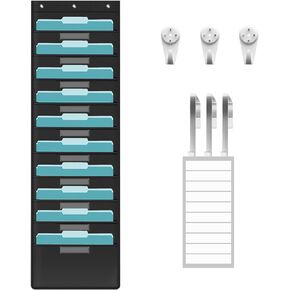 KIKIGOAL 10 Pockets Hanging Wall File Organizer, Heavy Duty Storage Pocket Chart with 10 Name Tag Pockets for File Folder and Paper, Space Saver for Office and Classroom