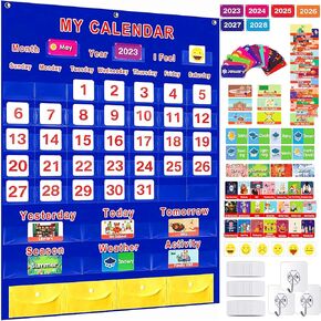 مخطط جيب للتقويم والطقس لتعلم الأطفال، كبير 35 بوصة × 27.5 بوصة، مخطط جيب لتقويم التعليم المنزلي مع 156 بطاقة، تقويم شهري لمستلزمات الفصول الدراسية في المدرسة المنزلية ورياض الأطفال in Kuwait