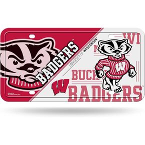 Rico Industries NCAA Wisconsin Badgers Metal License Plate Tag Team Color, 6 x 11.5-"