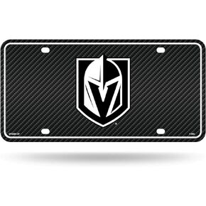 Rico Industries NHL Vegas Golden Knights Carbon Fiber Metal Auto Tag 8.5" x 11" - Great for Truck/Car/SUV