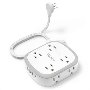 Surge Protector Power Strip, 5ft Ultra Thin Flat Plug Extension Cord, 8 Widely-Spaced Outlets & 4 USB (1 USB C), Wall Mountable, 1440J, Compact for Home Office Travel Dorm Room Essentials