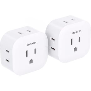 Multi Plug Outlet Extender 2 Pack, Wall Outlet Splitter with 5 Wall Outlets, Small Multiple Plug Extender, Cruise Essentials, Plug Adapter No Surge Protector for Cruise Ship Home Office Dorm Room