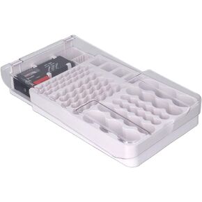 Battery Organizer Storage Box with Tester, Battery Organizer Storage Case Holder with Clear Lid, Holds 93 Batteries, Built in Soft Pad Large Capacity, White