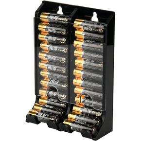AA Battery Organizer Storage Holder, Acrylic Battery Dispenser Organizer Holds 22 Batteries, Wall Mount AA Battery Caddy, Small Battery Chute Battery Dispenser Container First-in First-out (Black)