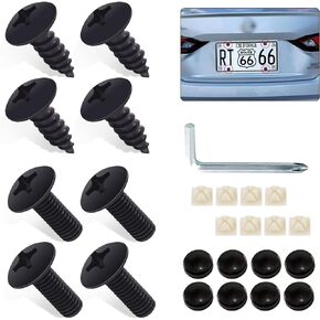 8 PCS Automobile US License Plate Mounting Screw Kit, M6 304 Stainless Steel Round Head/Pointed Cross Screw Nylon Insert, Universal Fastener Combination, Suitable for Most Car Models (Black)