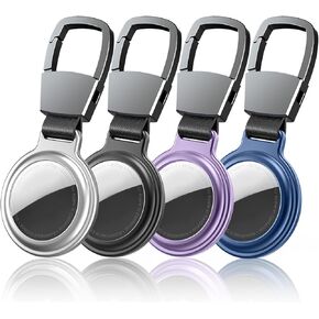 4 Pack Air tag Holder, Air Tag Keychain for Apple Airtags, Compatible with Air Tag Key Ring, AirTags Case with Anti-Lost Keyring, Finder Items Airtag for Luggage Dog Collar Holder(Metal-4 Pack)