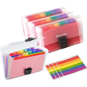 4 Pack Small Accordion File Organizer with 13 Pocket, A6 Size, Colorful Stylish Appearance, Made from Polypropylene Plastic, Practical and Portable