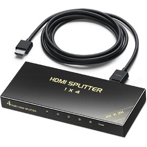 4 Way HDMI Splitter 1 in 4 Out 4K@60Hz/1080P@120Hz, HBAVLINK 4K HDMI Splitter 1x4 3D w/Cable+AC Adapter, HDMI to Multi TV + Audio Extractor to HDMI Soundbar for PS5/PS4/Fire Stick/Roku/Apple TV/NVR in Kuwait