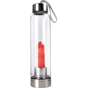 Crystal Glass Water Bottle, Glass Water Bottle with Changeable Natural Crystal Center, Quartz Gemstone Water Bottle for Natural