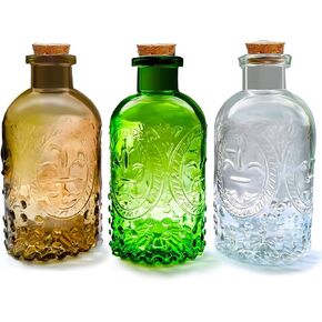 Small Clear Glass Apothecary Diffuser Decorative Bottles Vase Home Decorations Ornaments with Cork Lids ,Spice Container Spell Jars,Wedding Witchcraft Supplies, Set of 3 ,Antique /Vintage Style…
