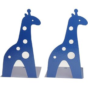 Cute Cartoon Giraffe Shape Nonskid Metal Bookends for Kids Gift Decoration(Blue)