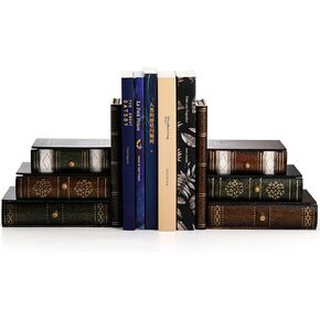 Fasmov Wood Bookends with Desktop Organizer Drawer Units, Decorative Bookends for Shelves, Office Desk Book Holder Stand, 1-Pair