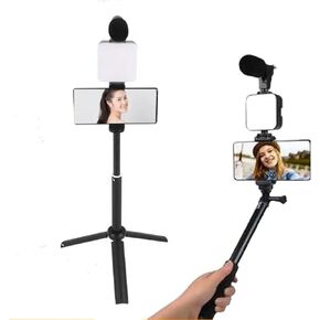 Mid Height Smartphone Vlogging kit, for Apple & Android, Includes USB-C & iPhone Lightning Cable, YouTube Starter Kit, Podcast Equipment, Tripod, Shotgun Mic, led Light, Phone Holder