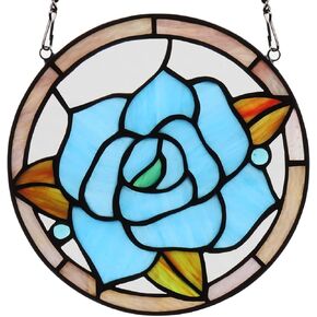 Rose Stained Glass Window Hangings, Handmade Suncatcher Stained Glass Window Panels for Window Decor Flower Gifts for Women Aunt