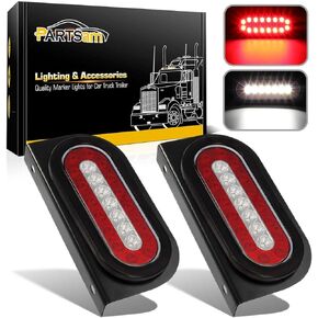Partsam 2Pcs 6 Inch Oval Led Trailer Tail Lights Red/White 23LED Grommet Mount w Mounting Brackets Waterproof Truck Trailer RV Oval Led Stop Turn Tail Brake Backup Reverse Marker Lights Sealed 12V