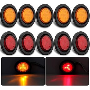 2 بوصة LED ضوء علامة جانبية مستديرة مع حامل فلوش جروميت 4LED، (5 كهرمان + 5 أحمر) مختومة 2 مصابيح LED مستديرة شاحنة مقطورة مع عدسة عاكسة 10 قطع in Kuwait