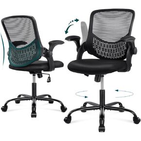 Office Chair, Ergonomic Office Chair Computer Chair Mesh Home Office Desk Chairs with Flip-up Armrests, Rolling Swivel Chair with Lumbar Support Height Adjustable, Black
