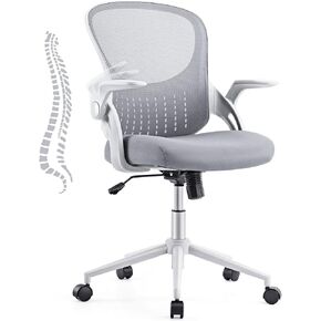 Home Office Desk Chair – Ergonomic Office Chair with Lumbar Support and Flip-up Armrest, Height Adjustable Mesh Computer Chair, Swivel Task Chair, Suitable for Office, Study, Conference Room, Grey