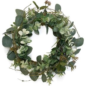 idyllic 12" Artificial Green Leaves Wreath Eucalyptus Round Wreath for Home Decoration Rustic Farmhouse Decor for Festival Celebration Front Door (2 Pack)