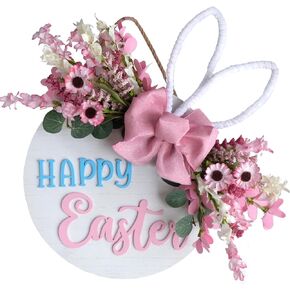 Idyllic Easter Egg Wreaths for Front Door, 16" Flowers Egg Spring Wreaths with Happy Bunny Sign for Porch Wall Room Farmhouse Decoration