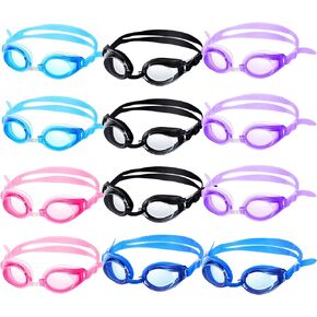 12 Pairs Kids Swimming Goggles No Leaking Swim Goggles Wide View Swim Glasses for Youth Children and Teens from 6 to 14 Years Old, Waterproof and Clear Vision, Random Color