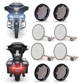 2" Front 1157 + Rear 1156 LED Motorcycle Turn Signals Lights Kit for Harley Davidson 1986-2023 Street Glide Road Glide Road King Accessories Softail Dyna Sportster Touring Smoked Cover