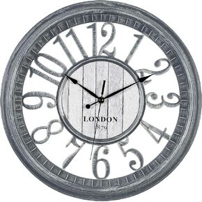 Bernhard Products Large Wall Clock 16 Inch Non Ticking Battery Operated Brown Rustic Farmhouse Vintage Design Stylish Decorative Clocks for Home/Office/Kitchen/Living Room/Bedroom