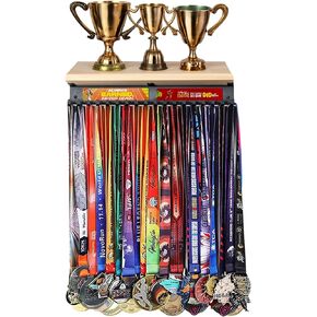 Beaux Creatives Medal Hanger Display with Shelf, 18 Hooks can Hold Upto 60 Medals Easily- Premium Trophy and Medal Display Shelf with Motivational Quotes - Easy Wall Mount Trophy Shelf with Screws