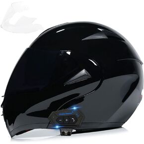 Motorcycle Bluetooth Modular Helmet, DOT Approved Dual Visor Full Face Flip up Bluetooth Integrated Motorcycle Helmets for Adults Men Women