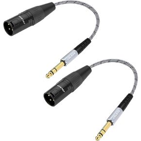 XLR to 1/4 TRS Stereo Adapter, 6.35mm Dual Channel, 3-pin XLR Male, Balanced Microphone Audio Converter Cable 2 Pack (1ft)