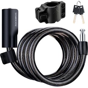 ROCKRBOS Bike Cable Lock with Key, ABS Lock Shell, 2 Keys & 1 Mount Bracket, Cable Lock for Bicycle/Scooter/Gate