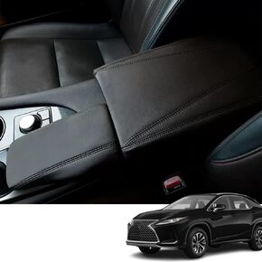 Custom Interior Accessories for Lexus RX 350 350L 450h 2015 2016 2017-2022 PU Leather Center Console Armrest Box Cover Armrest Cushion Central Armrest Protector Pad(Black with White Stitching)