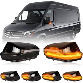 Gempro LED Side Mirror Turn Signal Lights Sequential Amber Mirror Indicator Lamps for 2006-2021 Mercedes Benz Sprinter W906 VW Crafter (Clear Len)