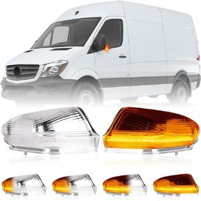 Gempro LED مرآة جانبية بدوره أضواء الإشارة متتابعة العنبر مرآة مؤشر مصابيح ل 2006-2021 مرسيدس بنز سبرينتر W906 VW Crafter (لين المدخن)