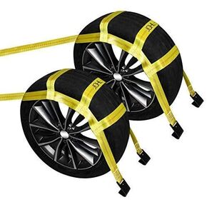 Tow Dolly Basket Straps with Flat Hooks (2 Pack) Yellow Car Wheel Straps Universal Vehicle Tow Dolly Straps System Fits 15"-19" Tires Wheels 10000 lbs Working Capacity