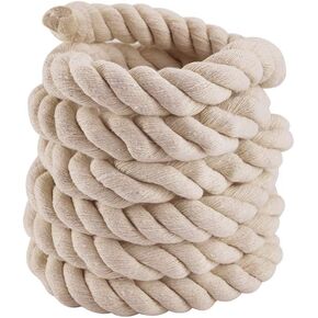 10ft Natural Twisted Cotton Rope Strong Triple-Strand Rope for Sports, Crafts, Indoor Outdoor Use Tug of War Rope