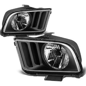 DNA MOTORING HL-OH-FM05-BK-CL1 Black Housing Headlights Replacement Compatible with 05-09 Mustang