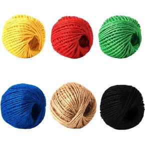 HSTECH 6 Rolls 2mm 3 ply Colorful Natural Jute String for Artworks, Handmade Crafts, Plant Hanger, Gift Wrapping String, DIY Crafts, Picture Display and Embellishments, Gardening