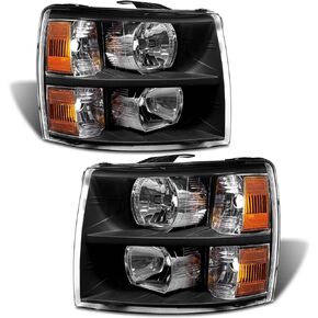 2007 2008 2009 2010 2011 2012 2013 2014 Silverado Headlight Assembly for 07-13 Chevy Silverado 1500/07-14 Silverado 2500HD 3500HD Clear Lens Chrome Housing Amber Reflector Replacement
