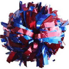 Gbateri 2 Pieces 6 Inches Metallic Holographic Cheerleading Pom Poms with Baton Handle, Cheerleader Pom Poms, Cheering Pom Poms Cheer Pompoms for Girls School Spirit Dance Party (Navy Blue and Orange)