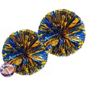 Pom Poms Cheerleading with a white handle for Sports Party Dance Team Accessories Cheering Squad Spirit (2 Pack Blue Gold).
