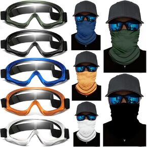 10Pcs Motorcycle Set, 5 Dirt Bike Ski Goggles UV Protection Dustproof Windproof Safety Glasses with 5 Skull Face Mask, Polyester-Black&White&Army Green&Dark Blue&Orange