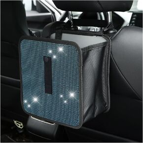 BELOMI Car Foldable Trash Can, Bling Rhinestone Crystal Auto Hanging Waterproof Leakproof Garbage Bin, Vehicle Waste Basket Dustbin, Multipurpose Car Organizer Accessories for SUV Truck (AB Color)