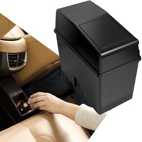 1 PC Car Trash Can with Lid, 8.26" x 3.93" x 7.87" Storage Box, Portable Waterproof Organizer, Multifunctional Vehicle Decoration, Universal for Most Cars, Trucks, SUVs (Black)