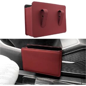 Leather Car Trash Can with Hooks,Multi-Function Waterproof Car Trash Bin/Car Organizers and Storage,Universal Mini Trash Can for Car Door,Seats Interior Accessories (Beige)