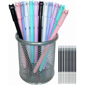 Cat Pens, 12pcs Cute Cat Style Gel Pens with 0.5mm Black Ink, Fun Gifts for Kids, School, Office