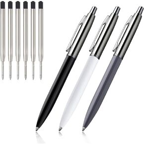 ChaoQ 6 Pcs Retractable Metal Ballpoint Pens, for Gift, Business, Office, 1.0mm Medium Point Black Ink, 12 Extras Replaceable Metal Refills - Black