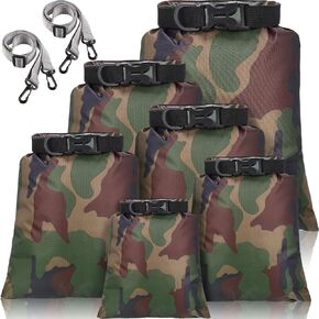 Waterproof Dry Bag Set 15 L+ 8 L +5 L+4 L+3 L+ 2 L Lightweight Sacks and Long Adjustable Shoulder Strap for Kayaking, Rafting, Boating, Hiking, Camping (Camouflage Color,6 Pcs)